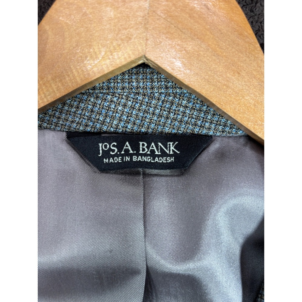 Jos A Bank Mens 50R Wool Sport Coat Blazer Blue Brown Micro Check 2 Button - Picture 7 of 8
